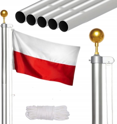 Maszt Flagowy 1.2 Aluminiowy 6.2 m + Duża Flaga Polski 150x90 cm