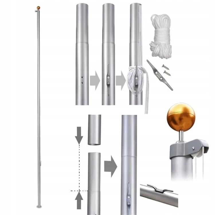 Maszt Flagowy 1.2 Aluminiowy 6.2 m + Duża Flaga Polski 150x90 cm