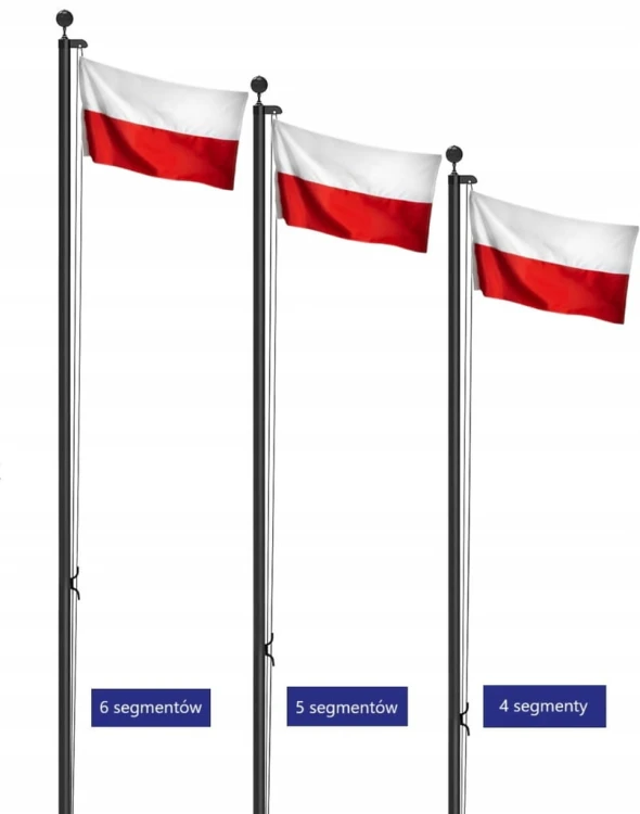 Maszt Flagowy Aluminiowy 1.8 Czarny PREMIUM 6.2m + Duża Flaga Polski 150x90