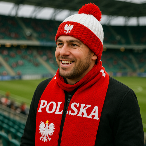 ZIMOWA CZAPKA KIBICA Z POMPONEM