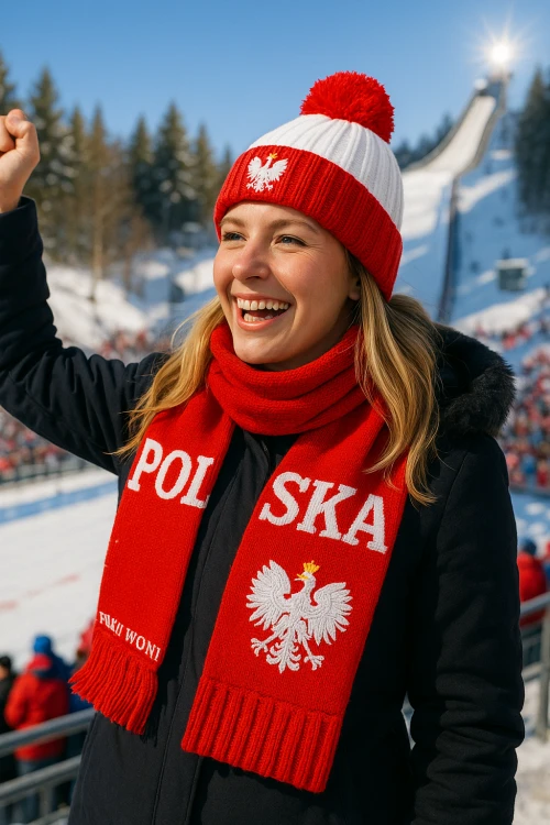 ZIMOWA CZAPKA KIBICA Z POMPONEM