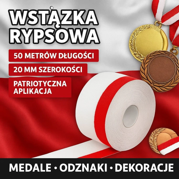 Wstążka Tasiemka Taśma Wstęga Szarfa  Biało Czerwona  50mm/22mb